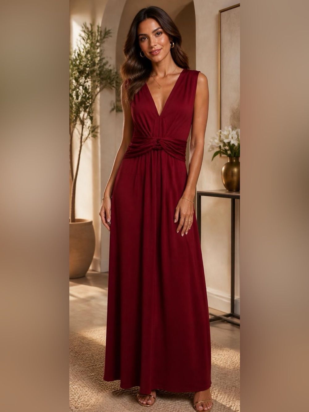 New Alisa Pan Burgundy Elegant Maxi Dress NWT Size L Formal Evening Prom Date